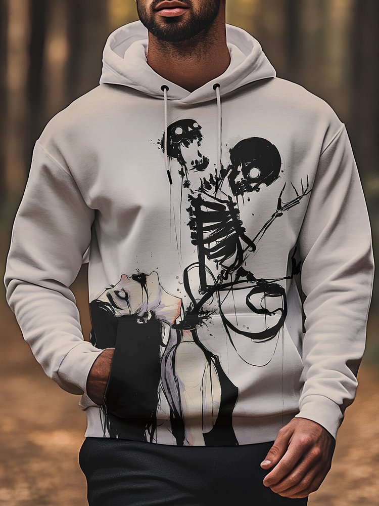 Men's Skeleton Dark Art Print Hooded Sweatshirt