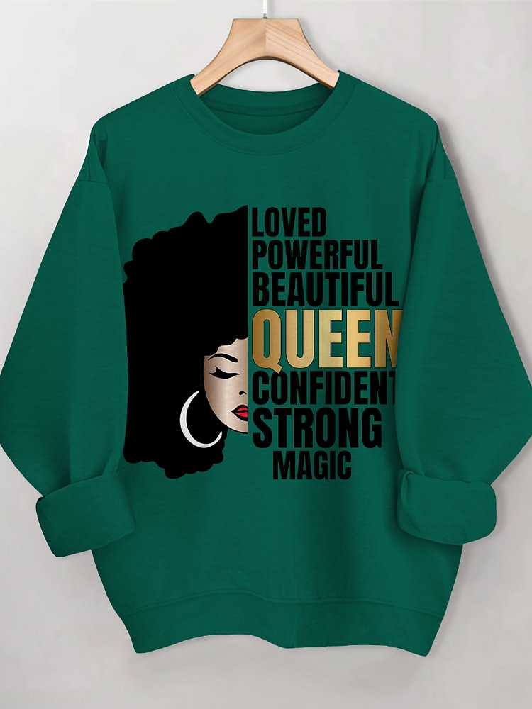 Women's Africa Magic Black Queen Print Cotton Long Sleeve T-Shirt Thin Sweatshirt