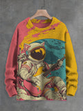 Men's Outer Space Astronaut Guitar Player Art Print Knit Sweatshirt