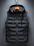 Men's Full Zipper Drawstring Hooded Slim Vest Jacket