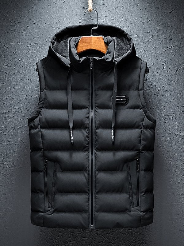 Men's Full Zipper Drawstring Hooded Slim Vest Jacket