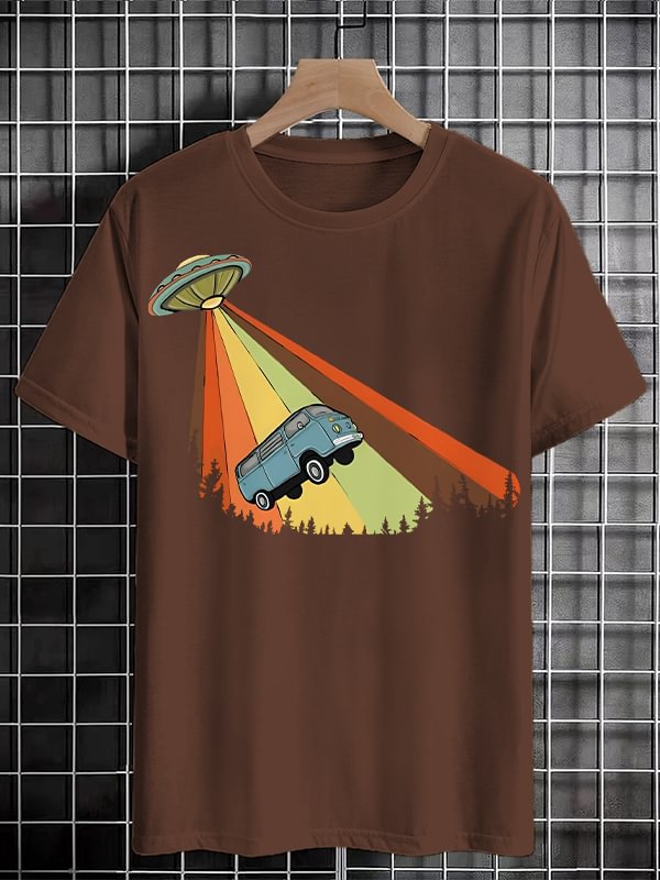 Men's Bus Taken Away By UFO Graphic Print Cotton Casual T-Shirt