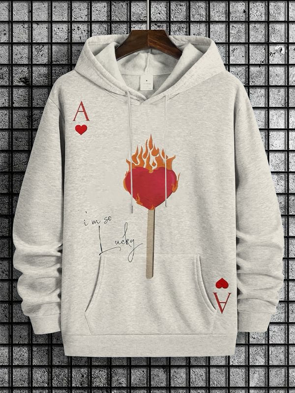 Men's I'm So Lucky Ace Art Print Hooded Sweatshirt