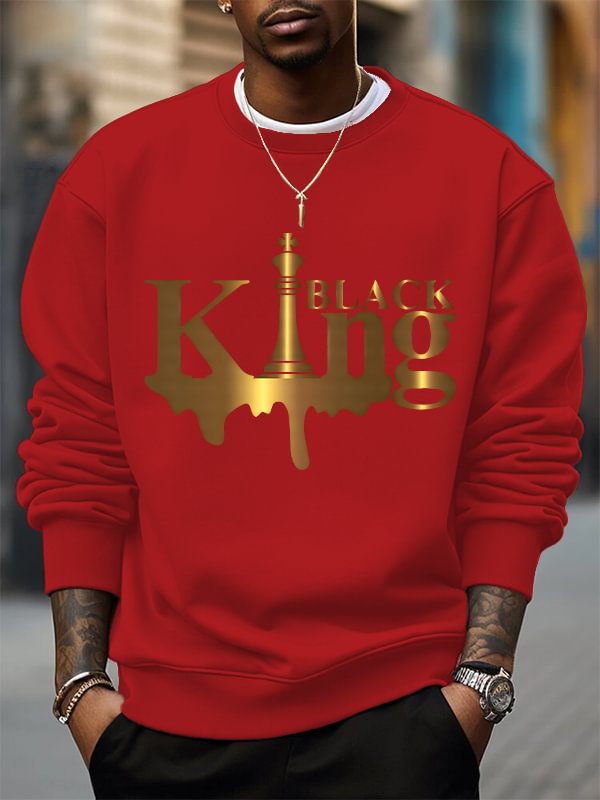 Men's Black King Print Cotton Casual Sweatshirt