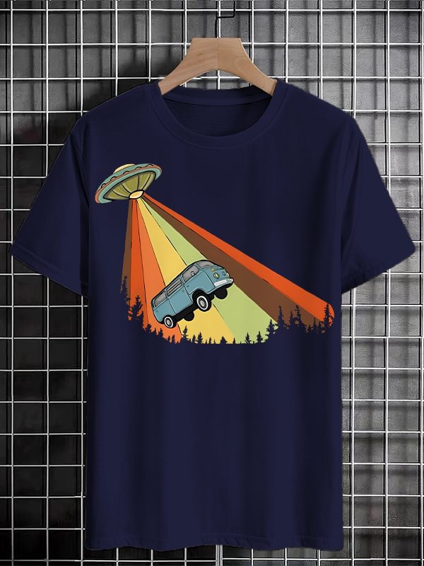 Men's Bus Taken Away By UFO Graphic Print Cotton Casual T-Shirt