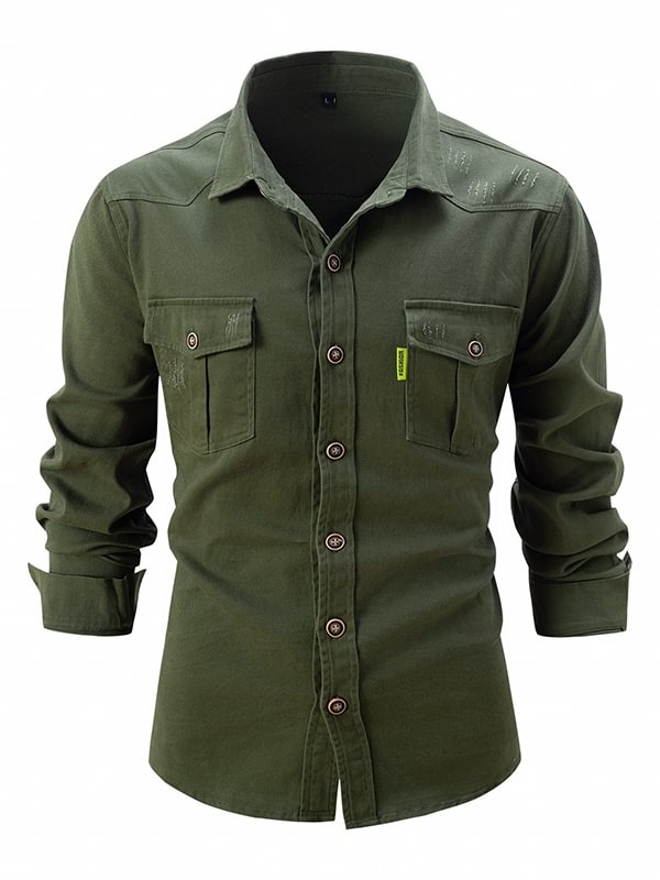 Men's Ripped Single Breasted Turndown Collar Long Sleeve Shirt