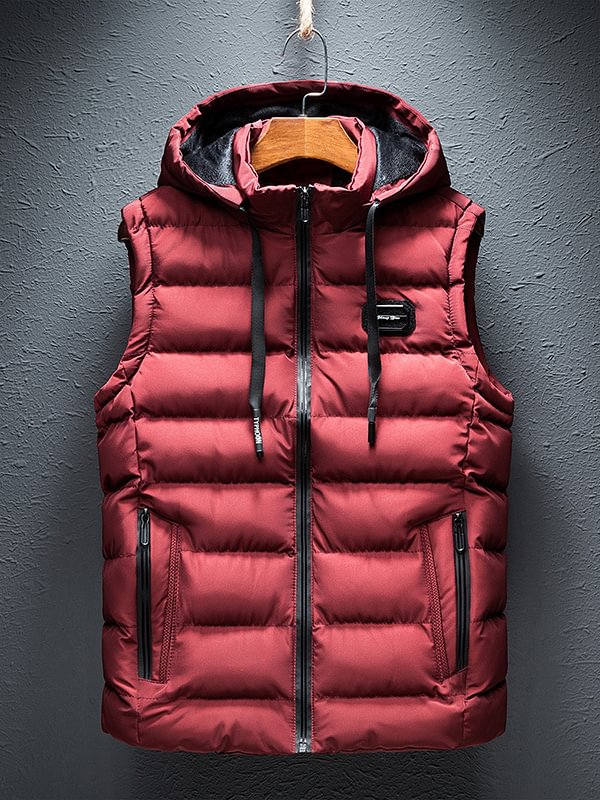 Men's Full Zipper Drawstring Hooded Slim Vest Jacket