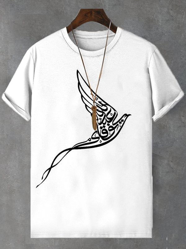 Men's Peace Dove Calligraphy Art Print Cotton Casual T-Shirt