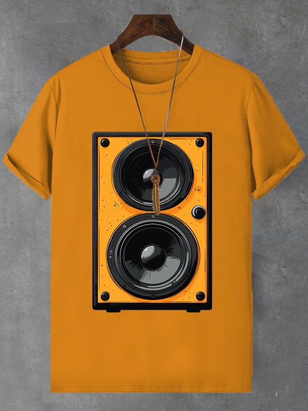 Men's Retro Stereo Nostalgic Music Art Print Cotton Casual T-Shirt
