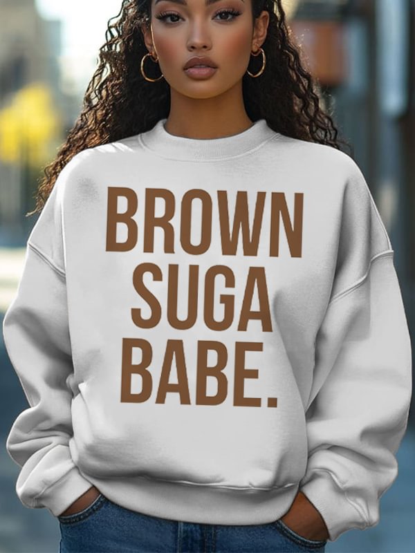 Women's Brown Suga Babe Print Cotton Long Sleeve T-Shirt Thin Sweatshirt