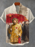 Men's Monkey Holding An Umbrella Japanese Art Print Short Sleeve Shirt