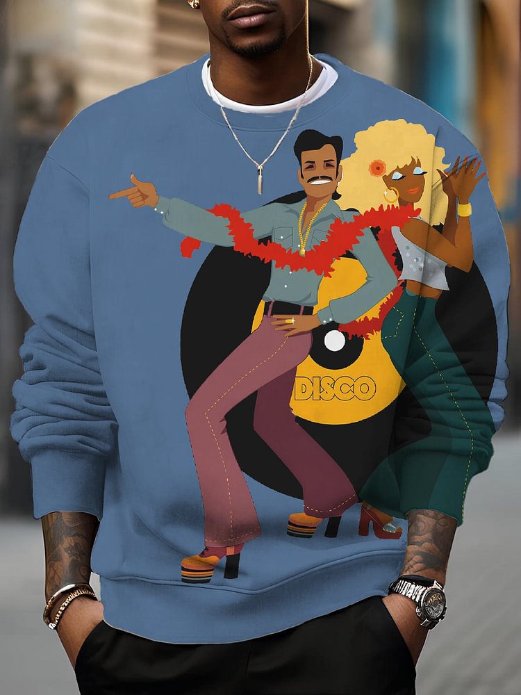 Men's Vintage Disco Dance Print Cotton Casual Sweatshirt