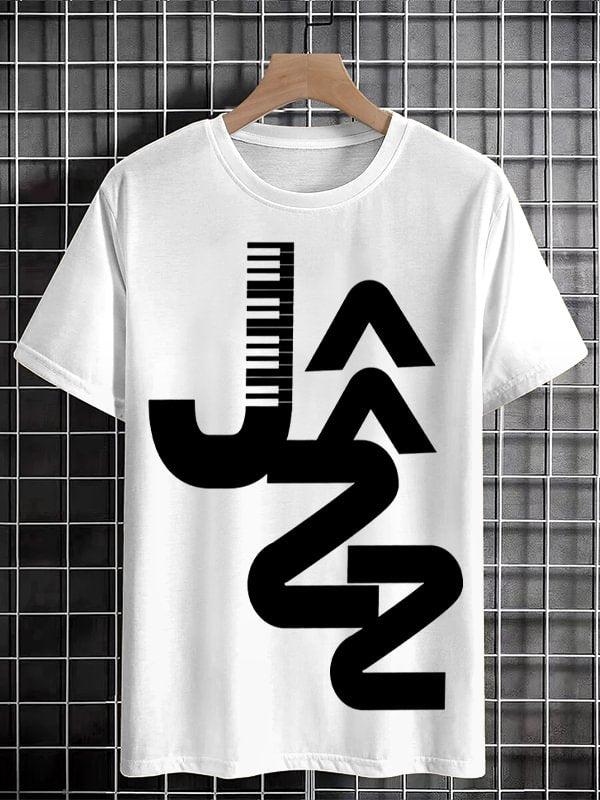 Men's Jazz Musical Keyboard Print Cotton Casual T-Shirt
