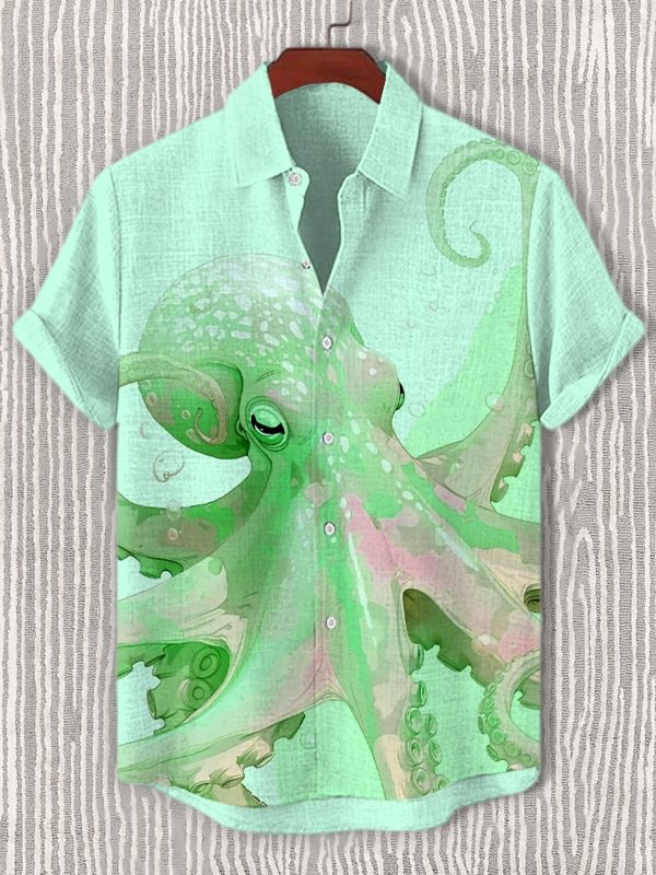 Men's Fantasy Octopus Graphic Print Casual Short Sleeve Shirt