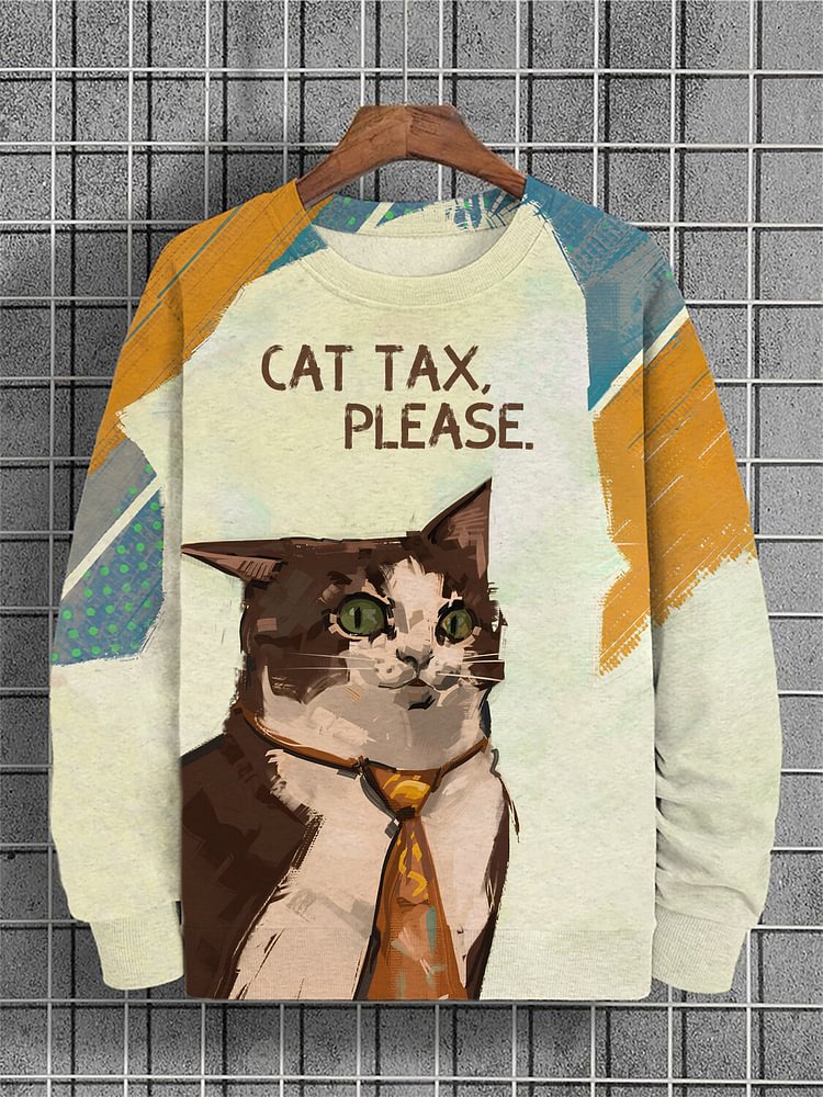 Men's Funny Cat Tax Please Print Casual Sweatshirt