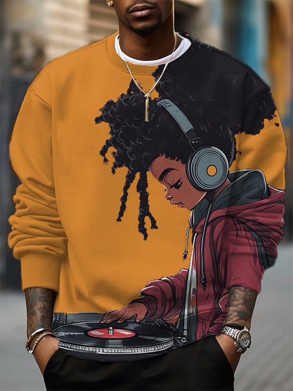 Men's Hip Hop Girl DJ Print Casual Sweatshirt