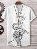 Men's Calligraphy Art Elephant Print Casual V Neck T-Shirt