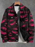 Men's Hickey Lip Print Denim-Like Long Sleeve Shirt
