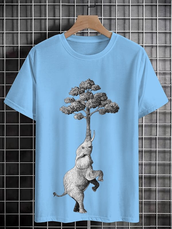 Men's Tree Elephant Art Print Cotton Casual T-Shirt