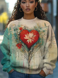 Women's Graffiti Love Lotus Valentine's Day Art Print Casual Sweatshirt