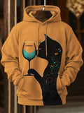 Men's Butterfly Tattoo Black Cat And Wine Glass Art Print Hooded Sweatshirt