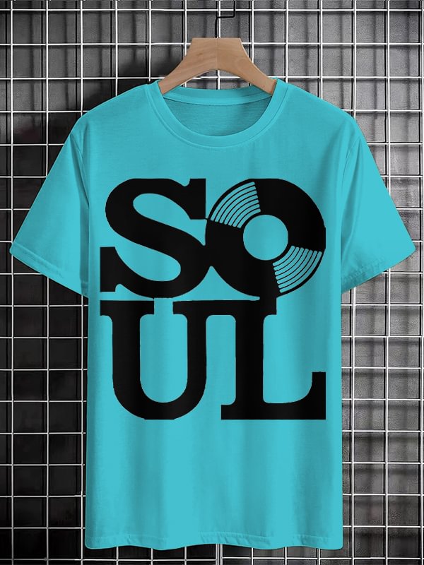 Men's Retro Soul Record Graphic Print Cotton Casual T-Shirt