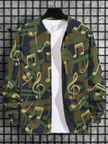 Men's Music Note Camouflage Print Casual Zip Up Jacket