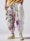Men's Retro Sakura Fox Demon Printed Loose Drawstring Waist Sweatpants