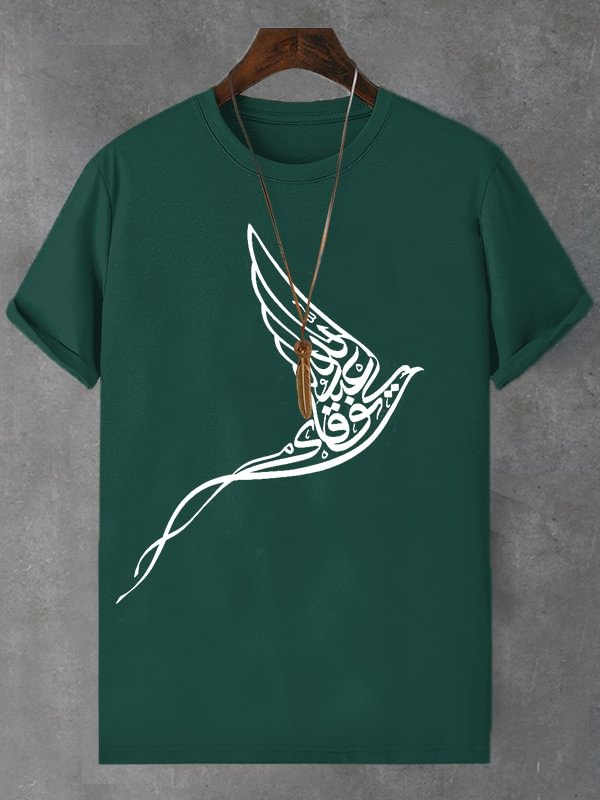 Men's Peace Dove Calligraphy Art Print Cotton Casual T-Shirt