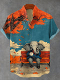 Men's Autumn Vibe Chilling Coffee Elephant Print Casual Shirt