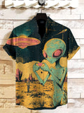 Men's UFO Alien Hand Heart Gesture Print Short Sleeve Shirt