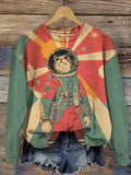 Women's Legendary Cat Astronaut Color Block Art Print Casual Sweatshirt