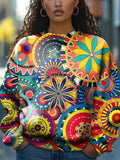 Women's Geometric Art Floral Print Casual Sweatshirt