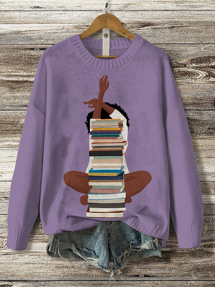 Women's Reading Lover Graphic Print Knit Sweatshirt