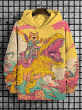 Men's Cat And Dinosaur Fantasy Art Print Casual Hoodie