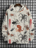 Men's Octopus Watercolor Art Print Hooded Sweatshirt