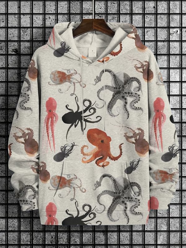 Men's Octopus Watercolor Art Print Hooded Sweatshirt