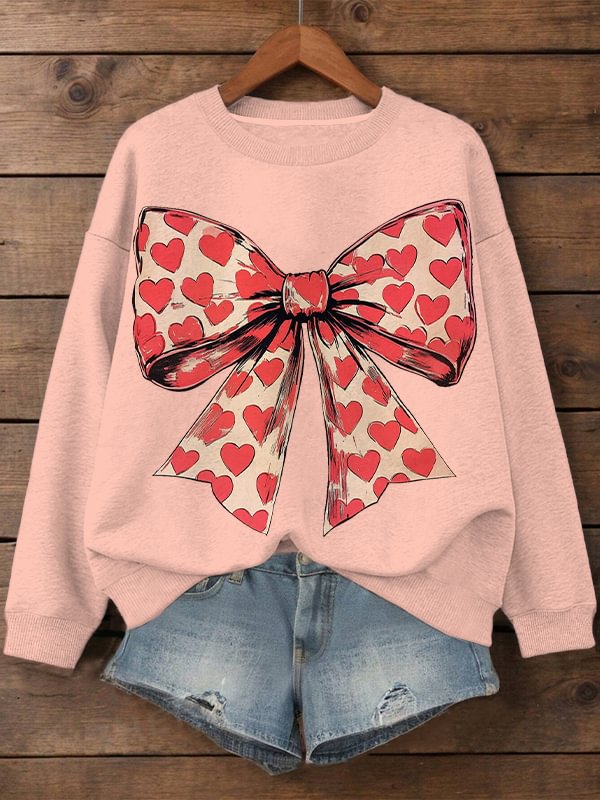 Women's Valentine's Day Love Butterfly Print Cotton Long Sleeve T-Shirt Thin Sweatshirt