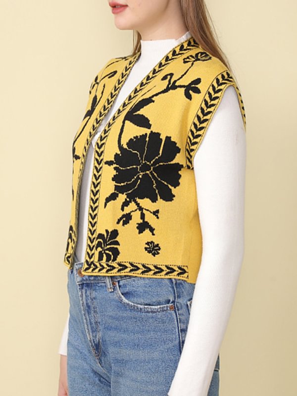 Women's Vintage Floral Pattern Knitted Vest