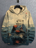 Men's River Kimono Otter Tasting Tea Japanese Art Print Hooded Zip Up Jacket