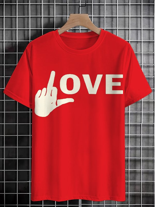 Men's Hand Sign Fuck Love Art Print Cotton Casual T-Shirt