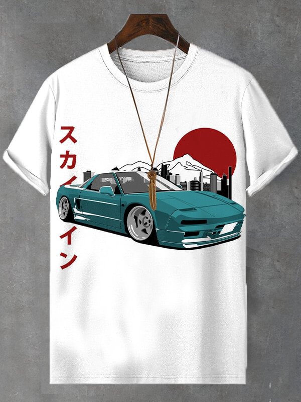 Men's Japanese Art Retro Car Print T-Shirt