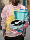 Men's Aesthetics Vinyl Record Player Art Painting Print Casual Sweatshirt
