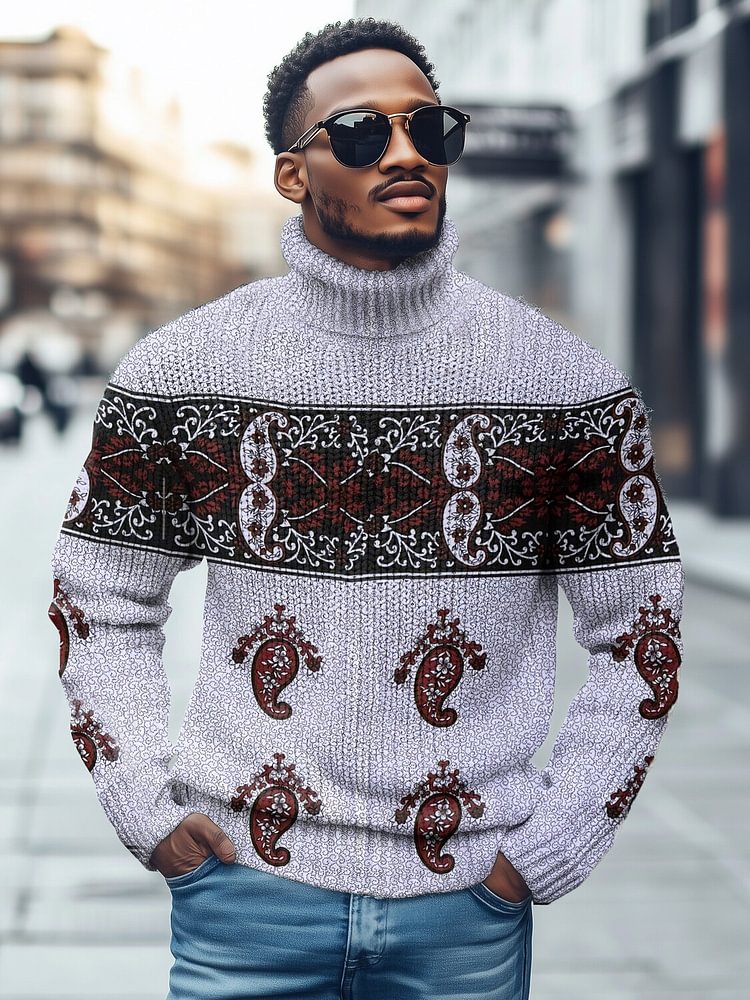 Men's Retro Tribe Paisley Patterns Print High Neck Knit Sweatshirt