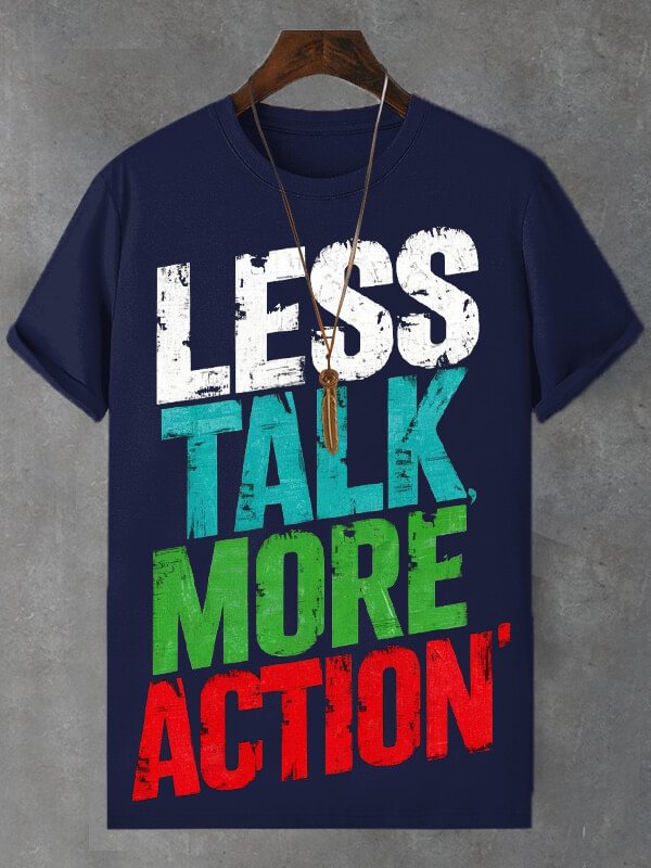 Men's Less Talk More Action Print Cotton Casual T-Shirt