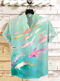 Men's Colorful School Of Fish Abstract Oil Painting Art Print Casual Shirt