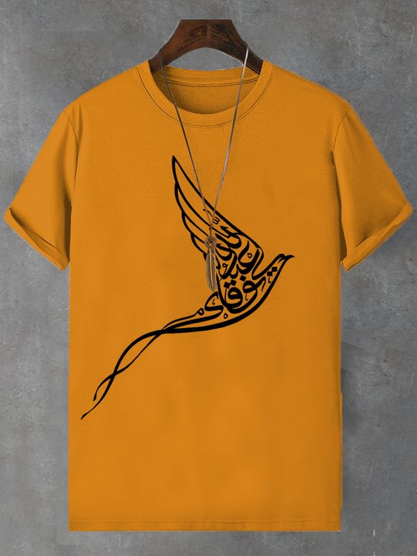 Men's Peace Dove Calligraphy Art Print Cotton Casual T-Shirt