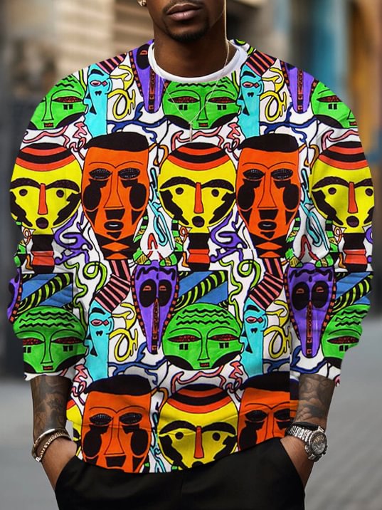 Men's Abstract Cartoon Black Man Art Print Casual Sweatshirt