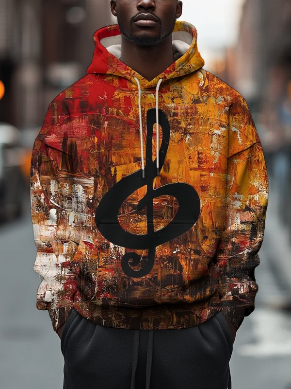 Men's Music Notes Oil Painting Print Hooded Sweatshirt