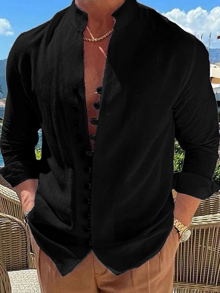 Men's Retro Cotton And Linen Casual Long Sleeve Shirt